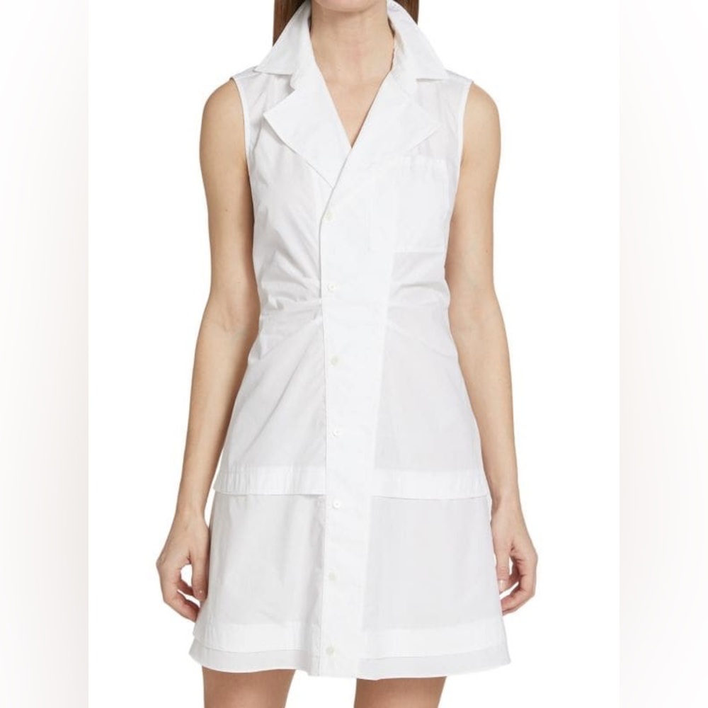 DEREK LAM 10 CROSBY Satina Tiered Sleeveless Shirtdress White NWT